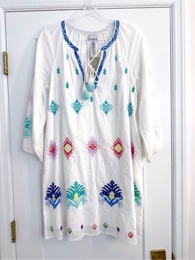 NWT Tommy Bahama Watercolor Ikat Split-Neck Tunic Dress